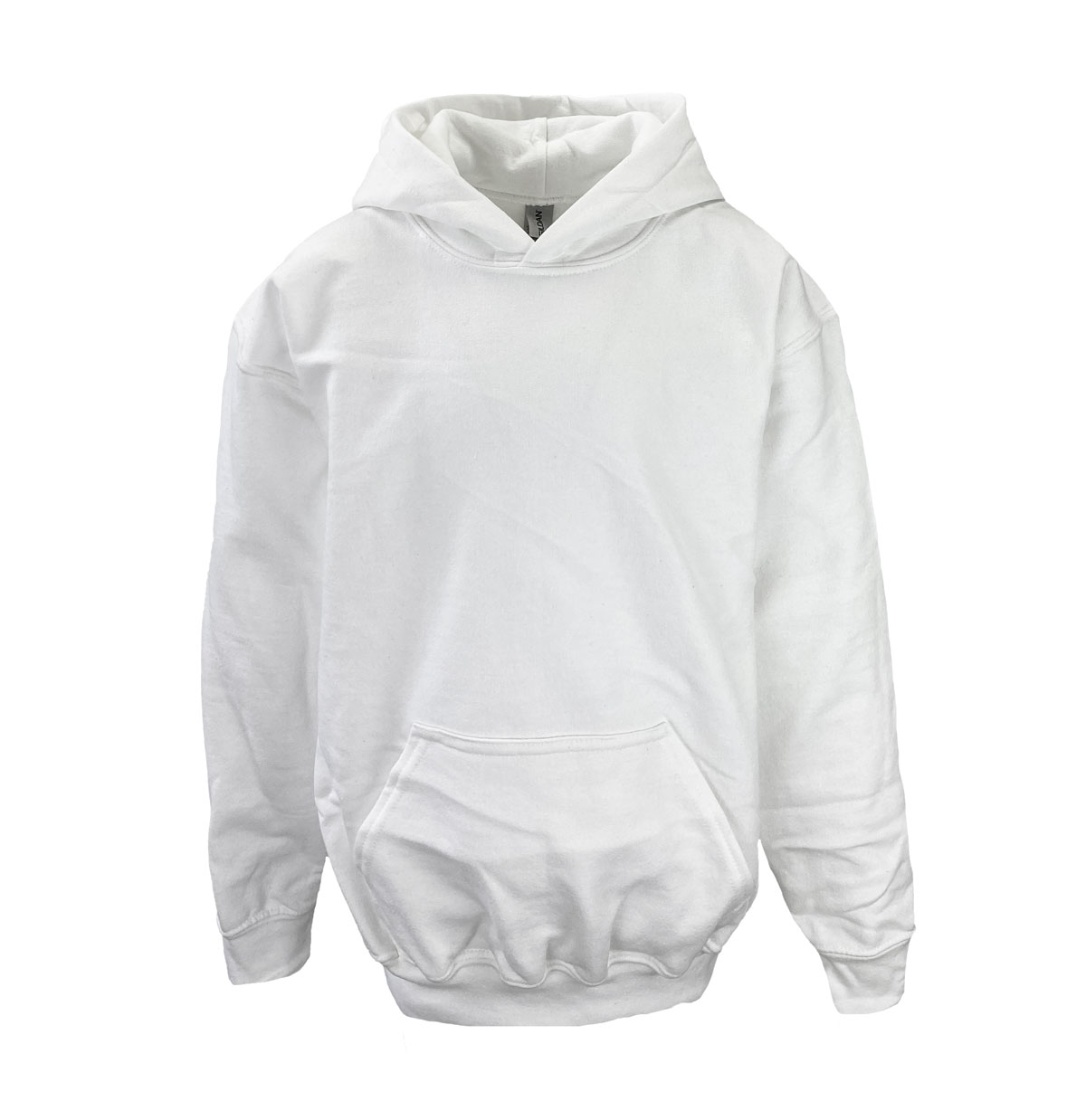 Style B85WH | Wholesale Gildan Boys White Pullover Hoods   Slightly